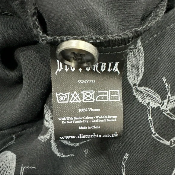 DISTURBIA Parasite Playsuit Black V-Neck Romper Bugs Print Goth w/ Tie (Size 8) - Picture 12 of 13